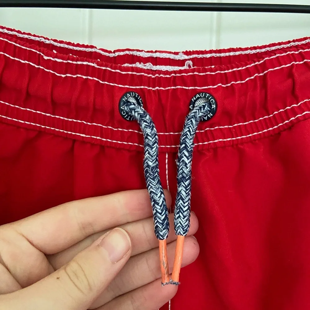 EUC Nautica boy’s red mesh lined drawstring waist pocket‎ swim trunks swimsuit S